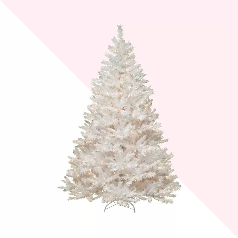 Glittery White Artificial Christmas Tree with Clear/White Lights | Wayfair North America