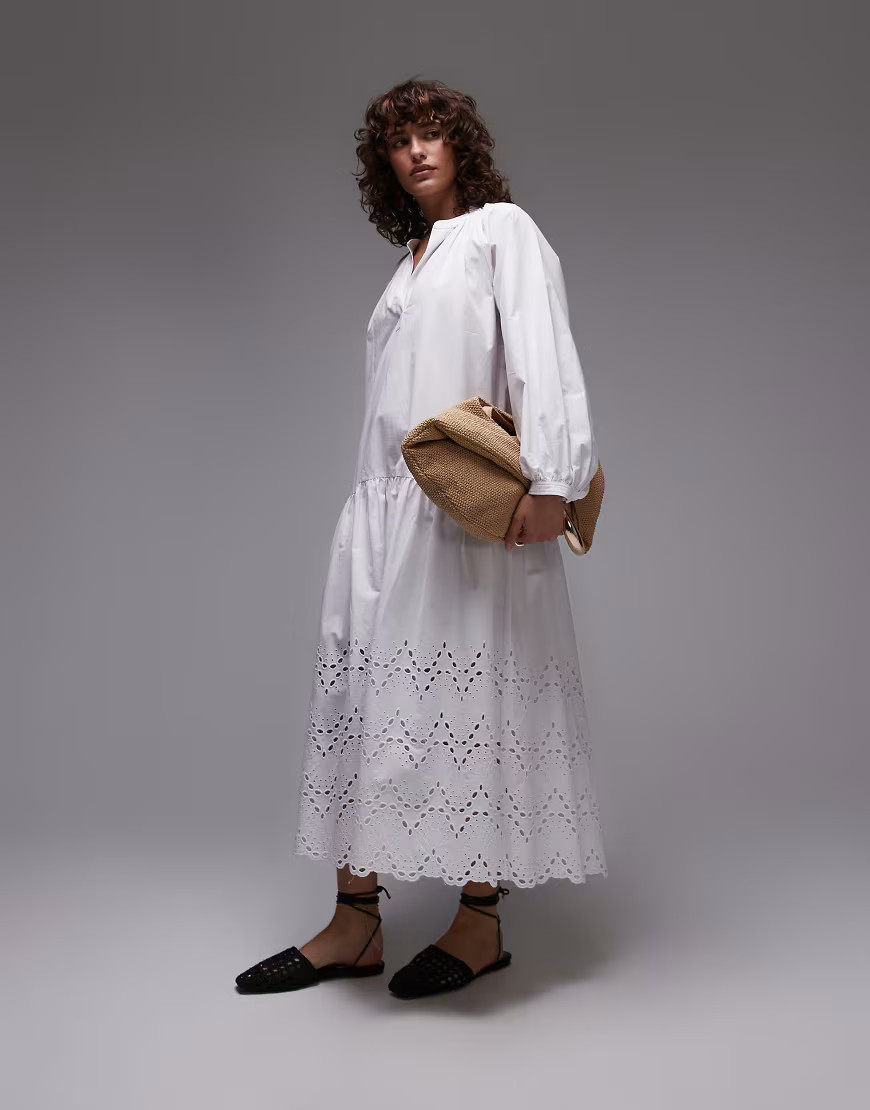 ARKET embroidered midaxi dress in white | ASOS (Global)