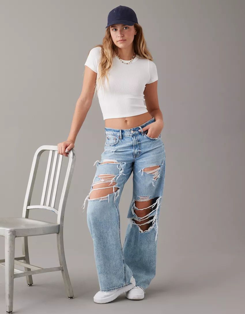 AE Cropped Hey Baby Waffle Tee | American Eagle Outfitters (US & CA)
