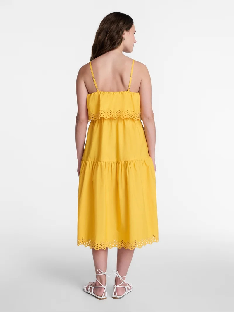 Time and Tru Women's and Women's Plus Eyelet Trim Cotton Midi Dress, Sizes XS-4X | Walmart (US)