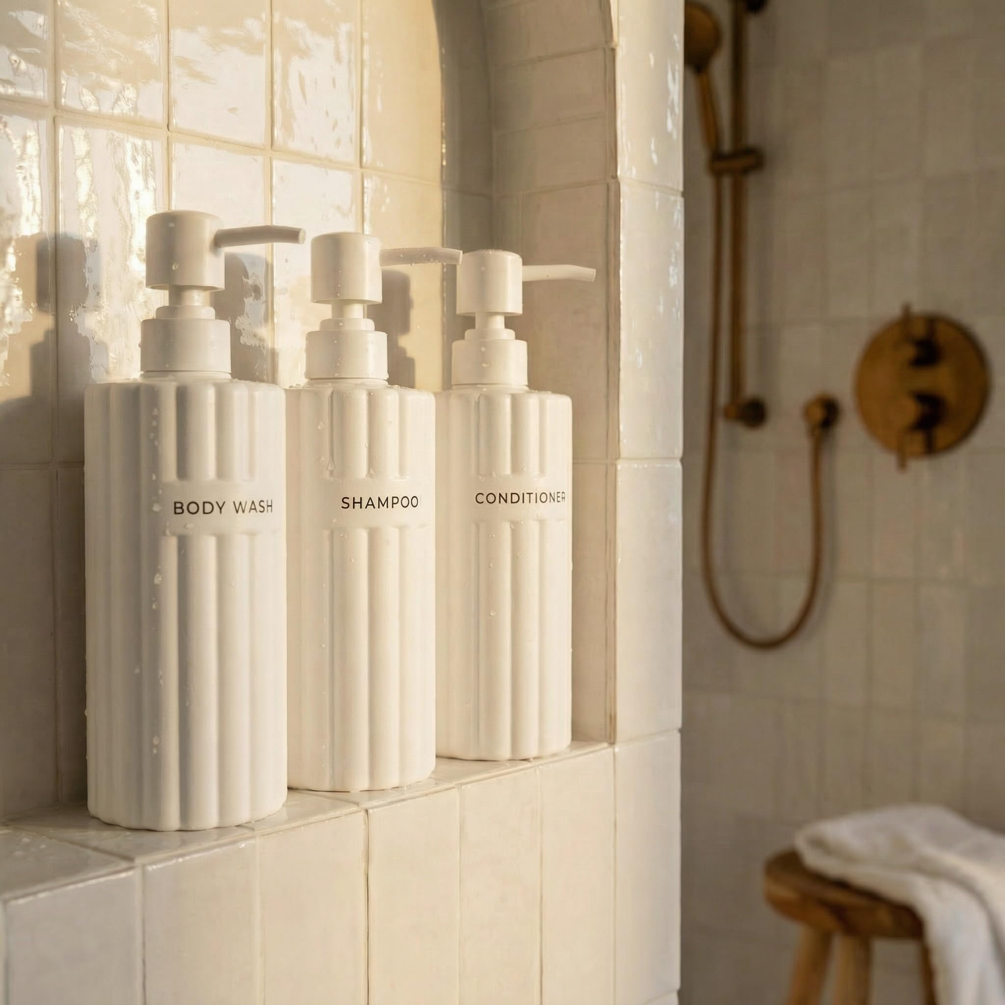 Stylish Shampoo and Conditioner Dispenser Set of 3 - Modern 19oz Shower Soap Bottles with Pump an... | Amazon (US)