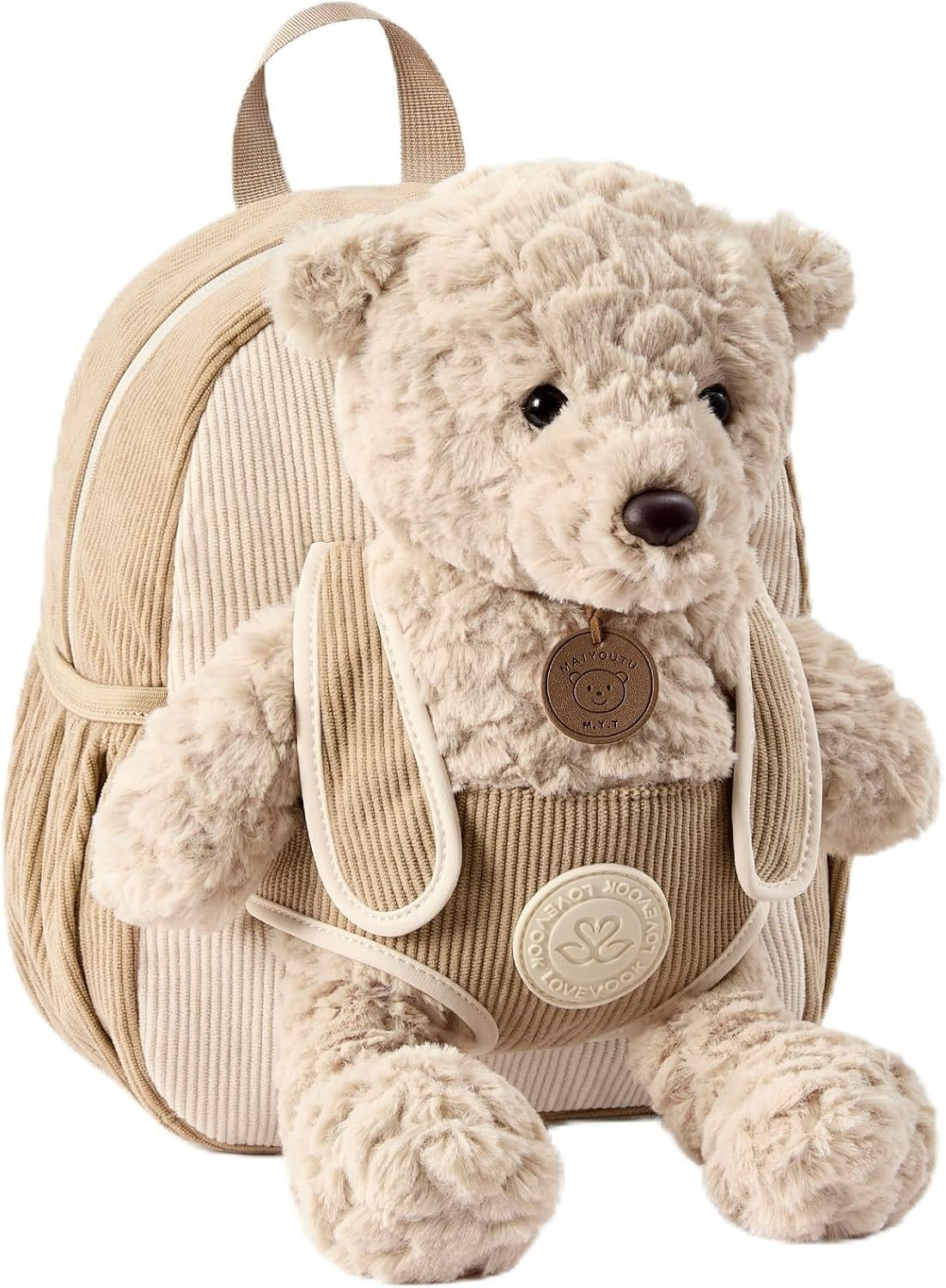 LOVEVOOK Kids Toddler Backpack with Detachable Bear Plush, Soft Corduroy Cute Preschool Backpack for Girls, Lightweight School Bag for 3 Year Old Boy Birthday Gift & Christmas | Amazon (US)