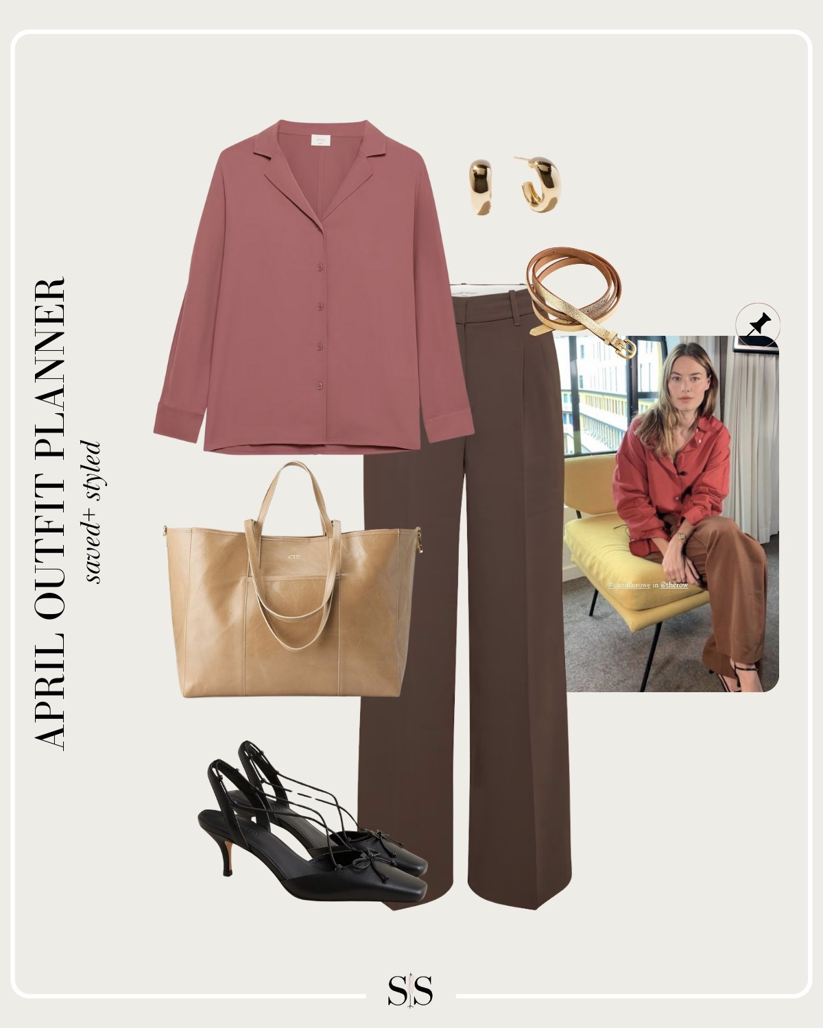 Monthly outfit planner APRIL: Spring transitional looks, saved + styled outfit inspo | brown trouser, red blouse, sling back heels, workwear, office outfit 

#springoutfit #weartowork

Image credit: Pinterest

#LTKStyleTip #LTKWorkwear