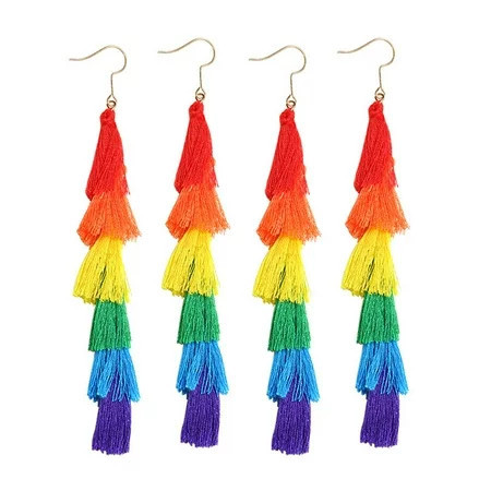 2 Pairs Colorful Layered Tassel Earrings Bohemian Tiered Tassel Dangle Drop Earrings | Walmart (US)