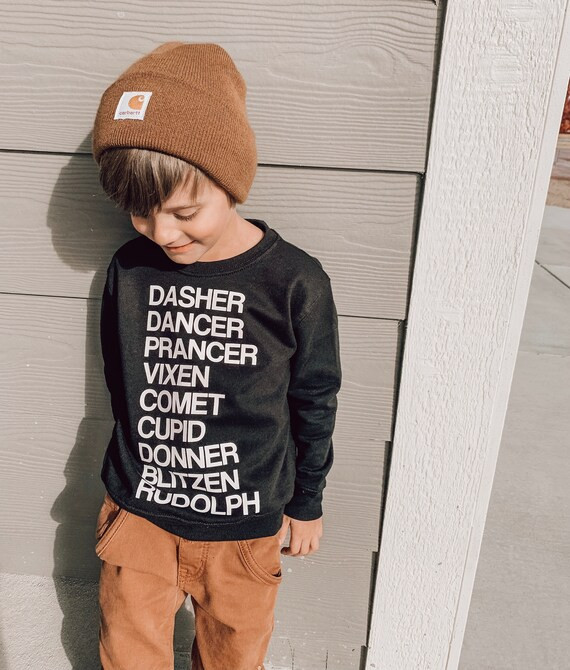 Reindeer kids sweatshirt, Christmas children sweater, reindeer names, girls Christmas shirt, boys... | Etsy (US)