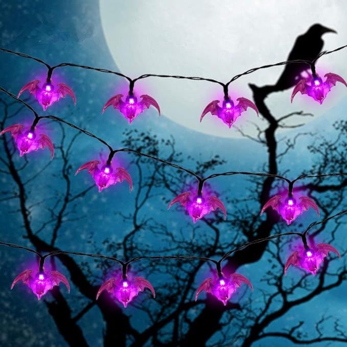 Twinkle Star Halloween String Lights, 19.2ft 40LEDs Purple Bat Halloween Decorative Light, Batter... | Amazon (US)