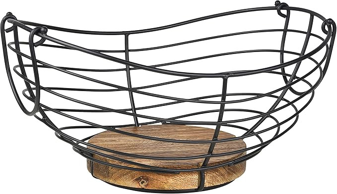 Modern Farmhouse Fruit Basket for Kitchen Counter, Vintage Wire and Wooden Base Fruit Bowl for Ki... | Amazon (US)