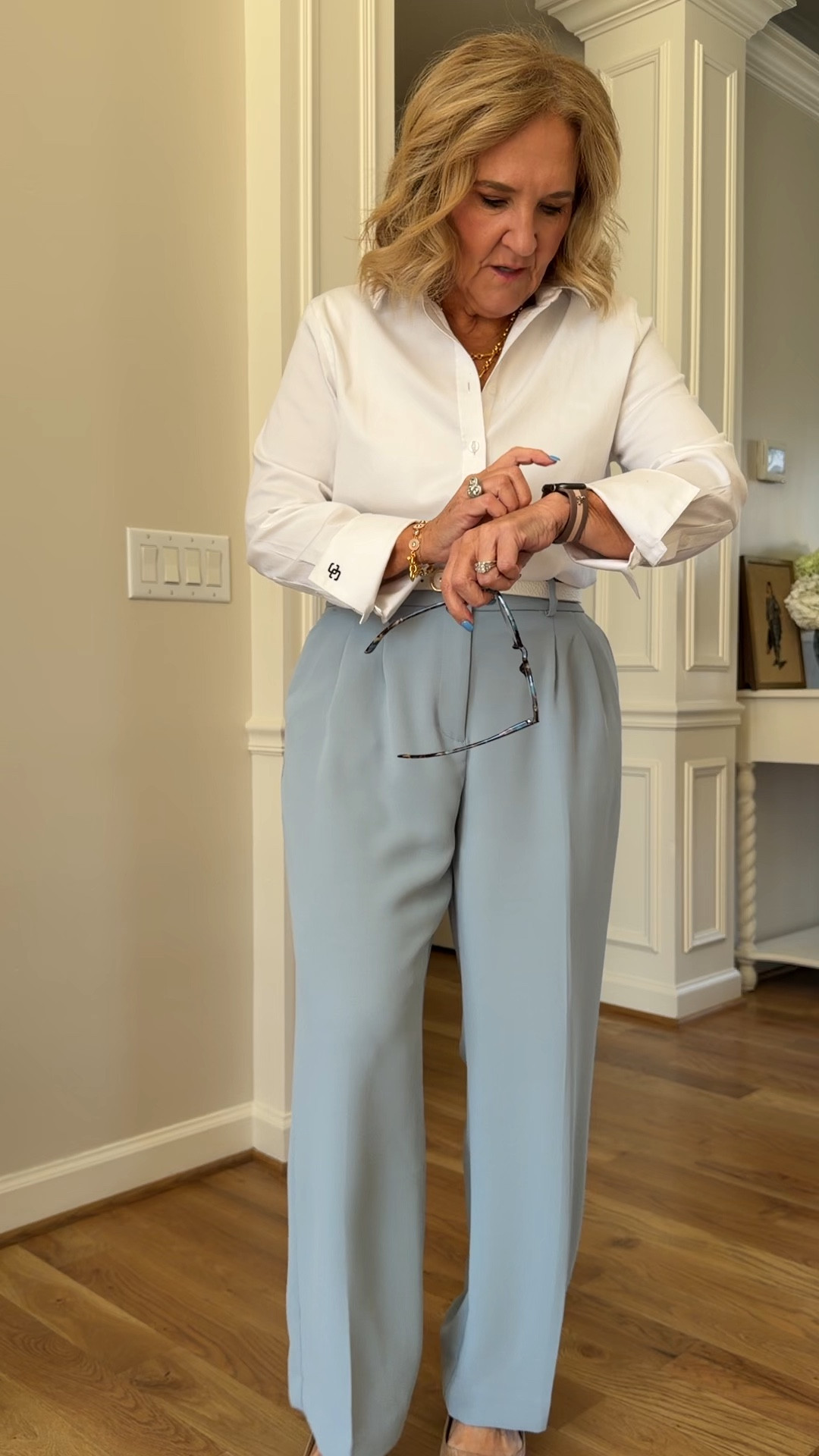 No iron blouse size 1.0
Trousers size 8 petite 
Size up in the slingbacks 
Linking similar belt 

Office outfit work outfit 

#LTKOver40 #LTKWorkwear #LTKPetite