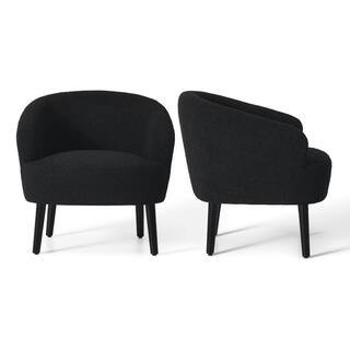 Bayville 29 in. Wide Faux Shearling Fabric Accent Chair With Arms (Set of 2), Black | The Home Depot