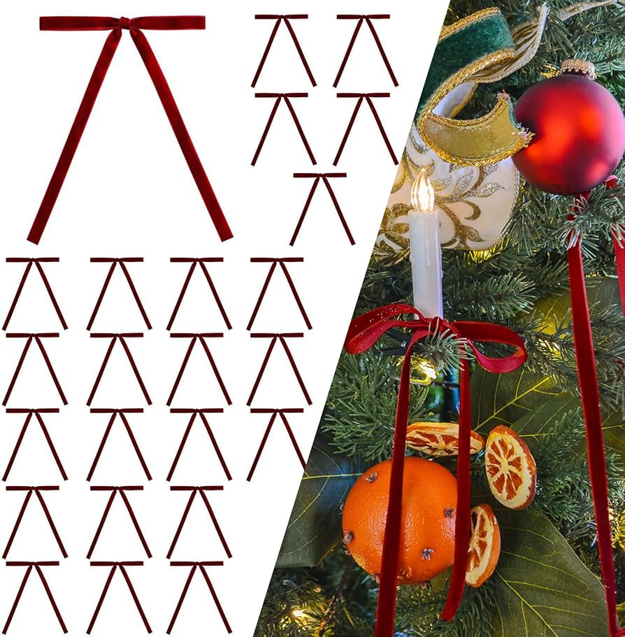 24 Pcs Velvet Ribbon Bow for Christmas Tree, 5 x 7 Inch Xmas Bows for DIY Crafts Gift Wrapping Ha... | Amazon (US)