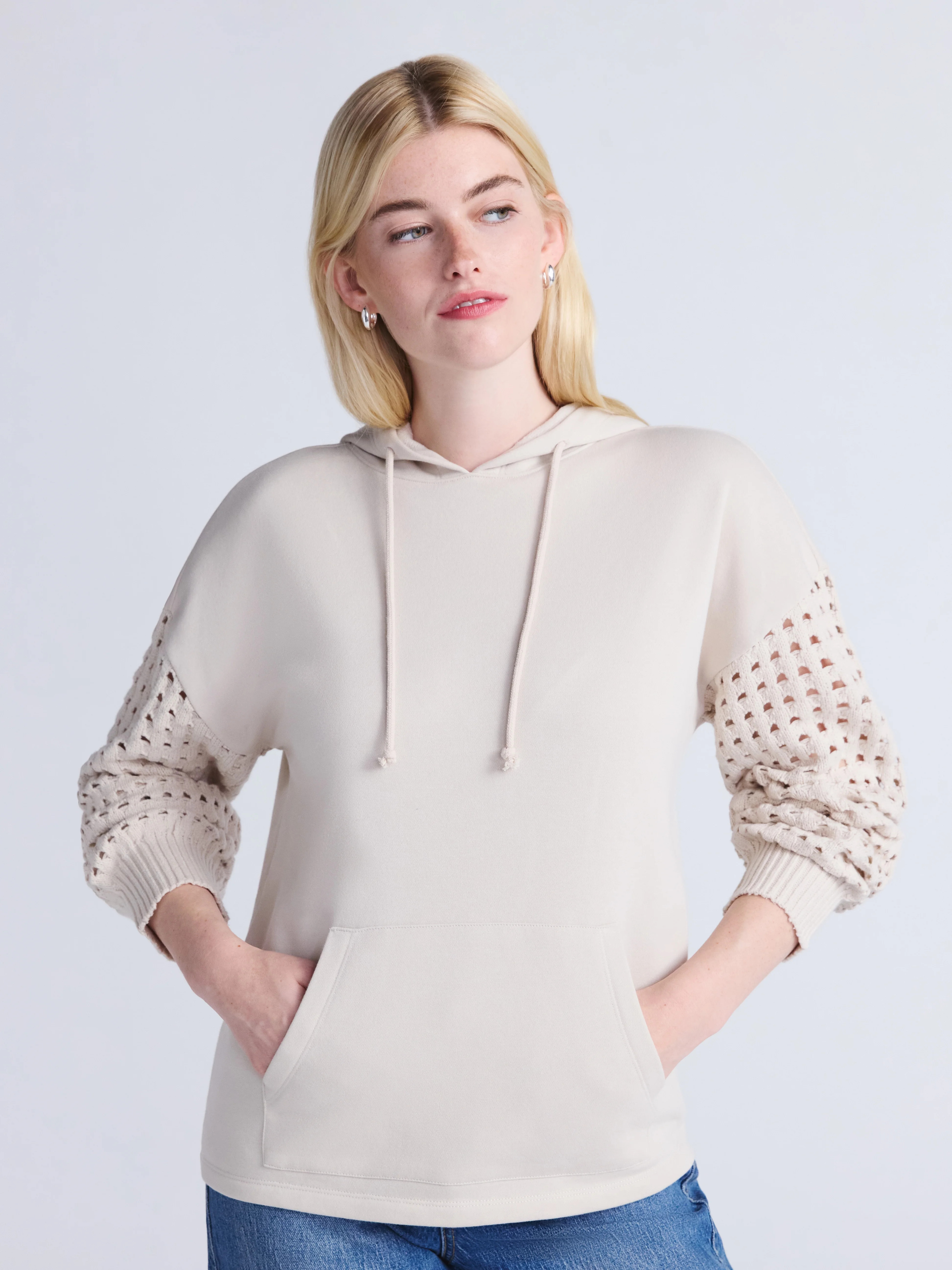 Time and Tru Women's Fleece Hoodie with Crochet Long Sleeves, Sizes XS-XXXL | Walmart (US)