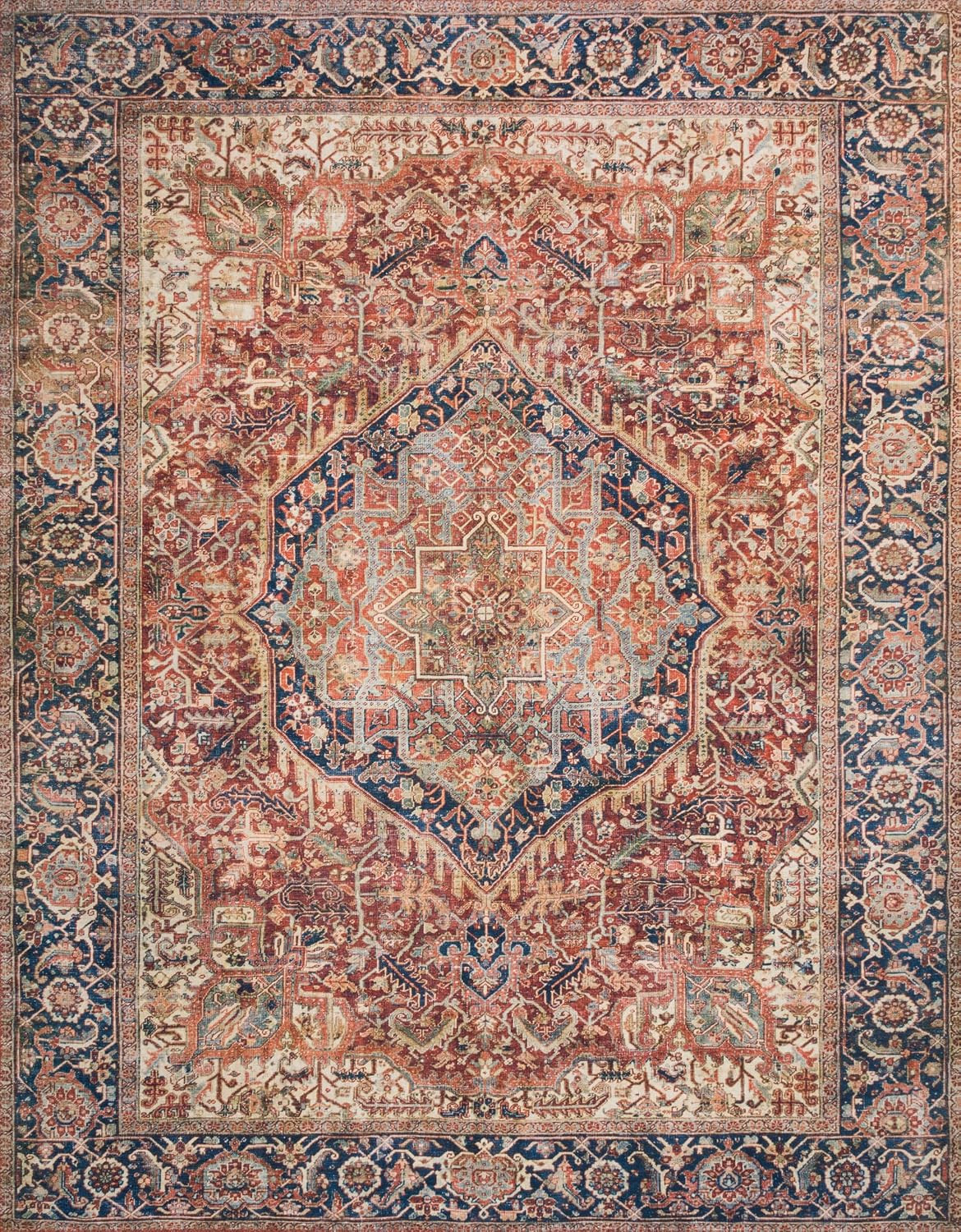 Loloi Layla 2'-6" x 12'-0" Runner Rug in Red/Navy - Thick Area Rug, Soft Area Rug with, Vintage I... | Amazon (US)