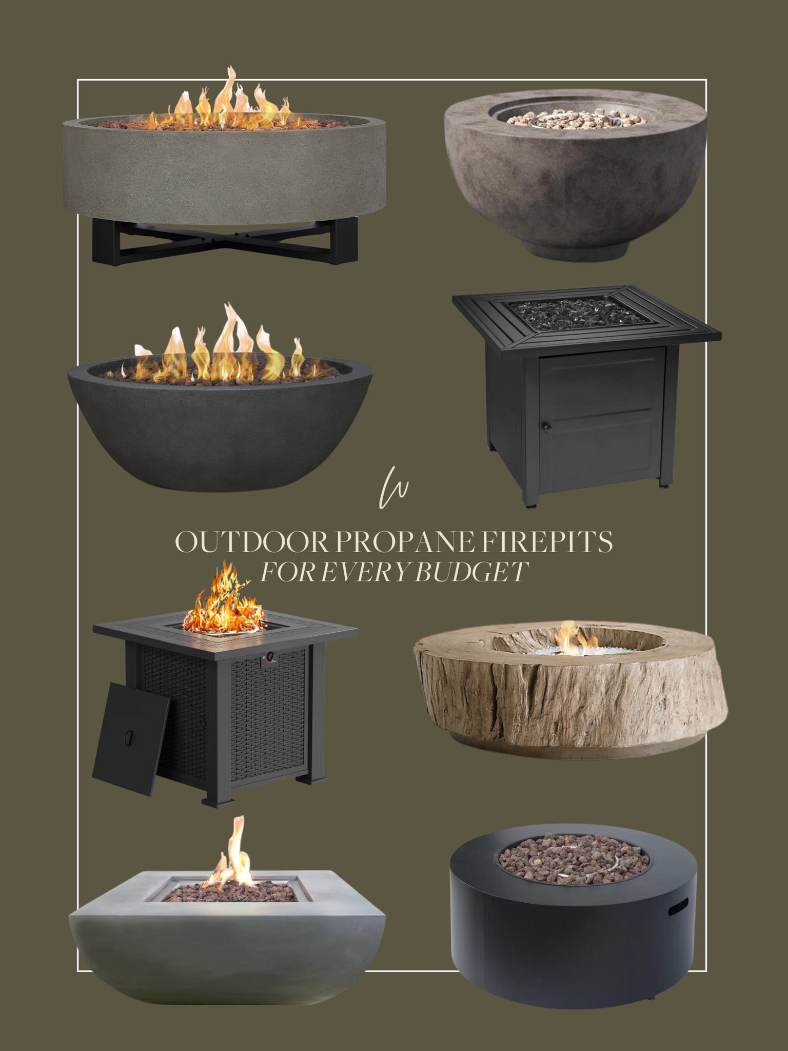 Outdoor season is almost here! I can’t wait to spend a full spring and summer out on our patio with two little babies. If you love the warmth and feeling of a cozy night around the fire, but don’t enjoy the smoke, I love these propane options. We have the bottom right one and it’s been wonderful. Various sizes, prices points and styles! 

#LTKstyletip #LTKSeasonal #LTKhome