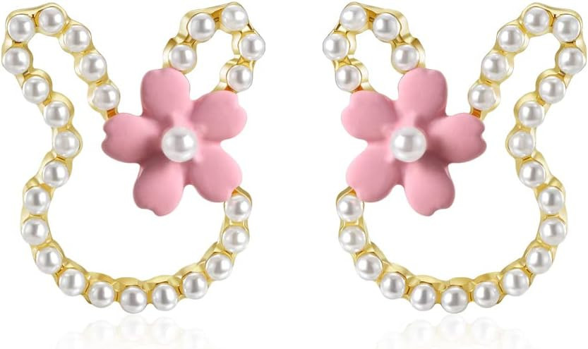Easter Earrings Cute Bunny Rabbit Pearl Flower Stud Earrings for Women Spring Holiday Jewelry Gif... | Amazon (US)