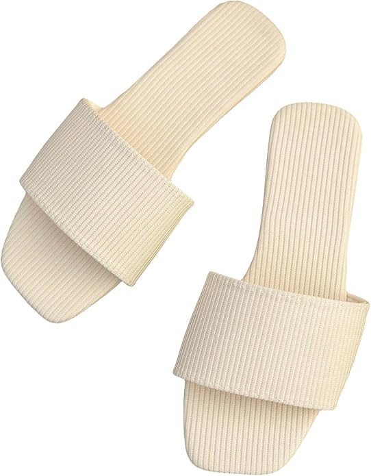 Verdusa Women's Square Open Toe Flat Summer Slide Sandals Beach Flats | Amazon (US)