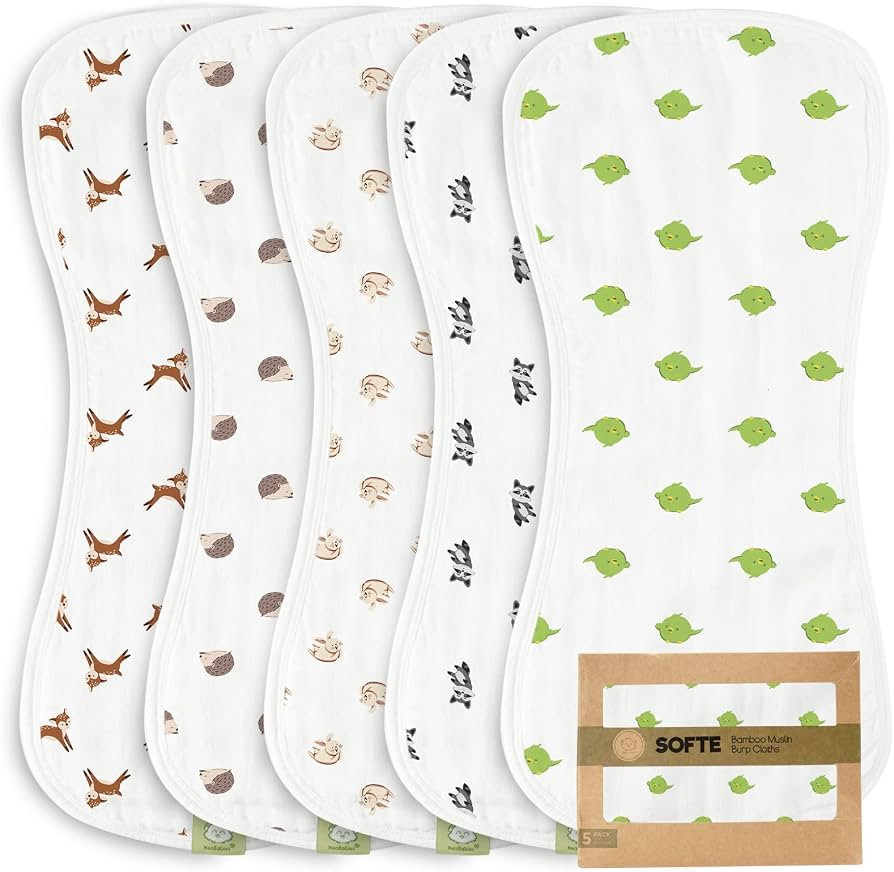 5-Pack Muslin Baby Burp Cloths - Organic White Bamboo Cotton Burp Cloth - Burp Rags - Neutral Bur... | Amazon (US)