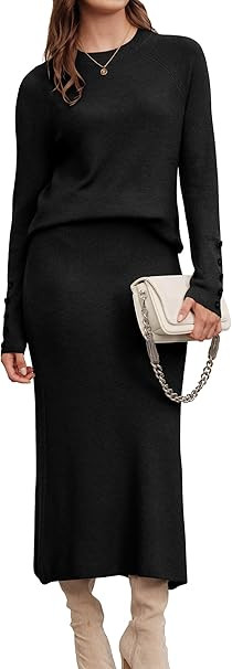 Arach&Cloz Women's Wool Blend Sweater 2 Piece Sets Winter Business Long Sleeve Top Midi Skirts Ou... | Amazon (US)