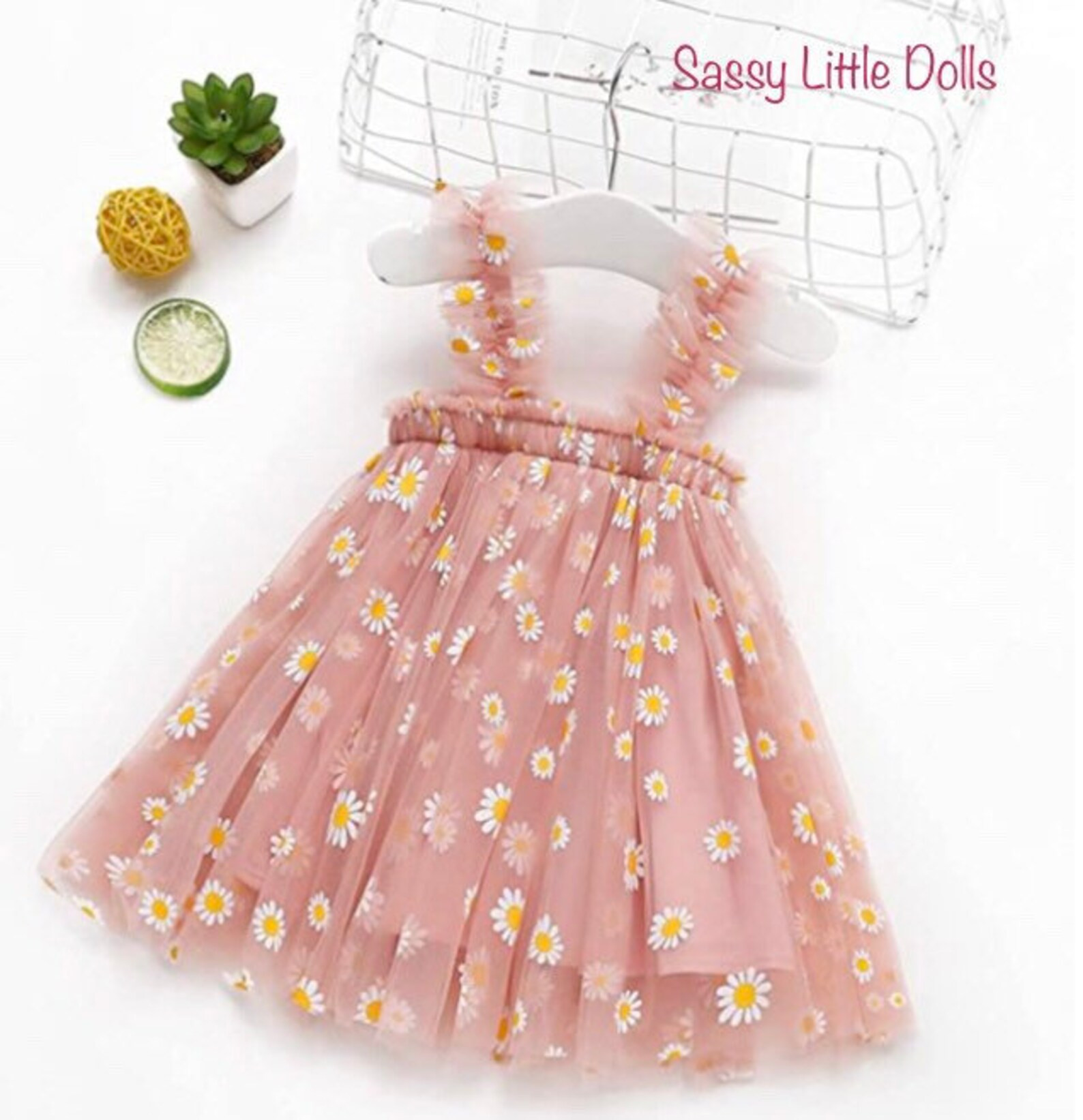 Daisy Print Mesh Tulle Sundress in Coral Melon Pink | Etsy | Etsy (US)