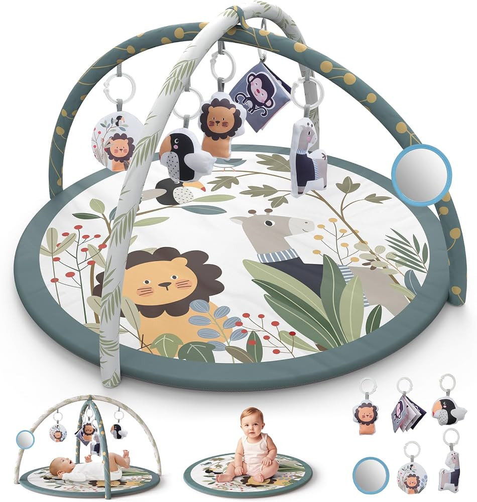 Baby Play Gym Mat, Tummy Time Mat with 6 Detachable Sensory Toys for Floor Activity Gym, Baby Pla... | Amazon (US)