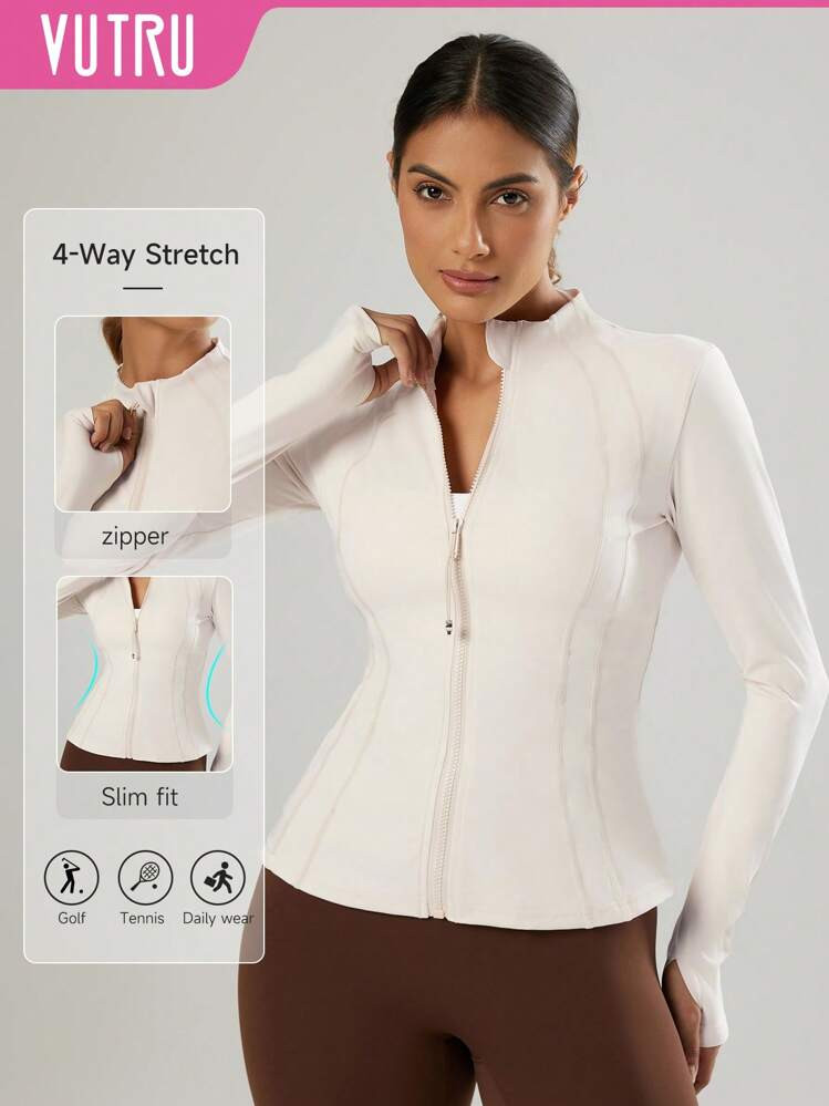 VUTRU VUTRU Women's Slim Fit Sports Jacket With Thumb Holes And Stand Collar | SHEIN