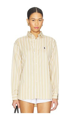 Polo Ralph Lauren Long Sleeve Shirt in Polo Tan & White from Revolve.com | Revolve Clothing (Global)