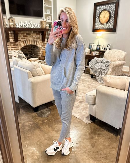 The best jogger set is on sale! Well, the sweatshirt is🤣 (I’m wearing an XS in both) The joggers are only $16 though so you’re getting a great deal regardless! I have this set in multiple colors and it’s perfect for those colder days or just lounging around the house, or if you’re like me it makes a great carpool mom outfit! It is SO soft and warm on the inside, and the fit of the joggers is super flattering! 
The neutral sneakers are a recent purchase and I am obsessed with them!! They go perfect with any outfit and are super comfortable and so so cute! They run tts

#neutralsneakers #casualsneakers 

#LTKSeasonal #LTKshoecrush #LTKHoliday