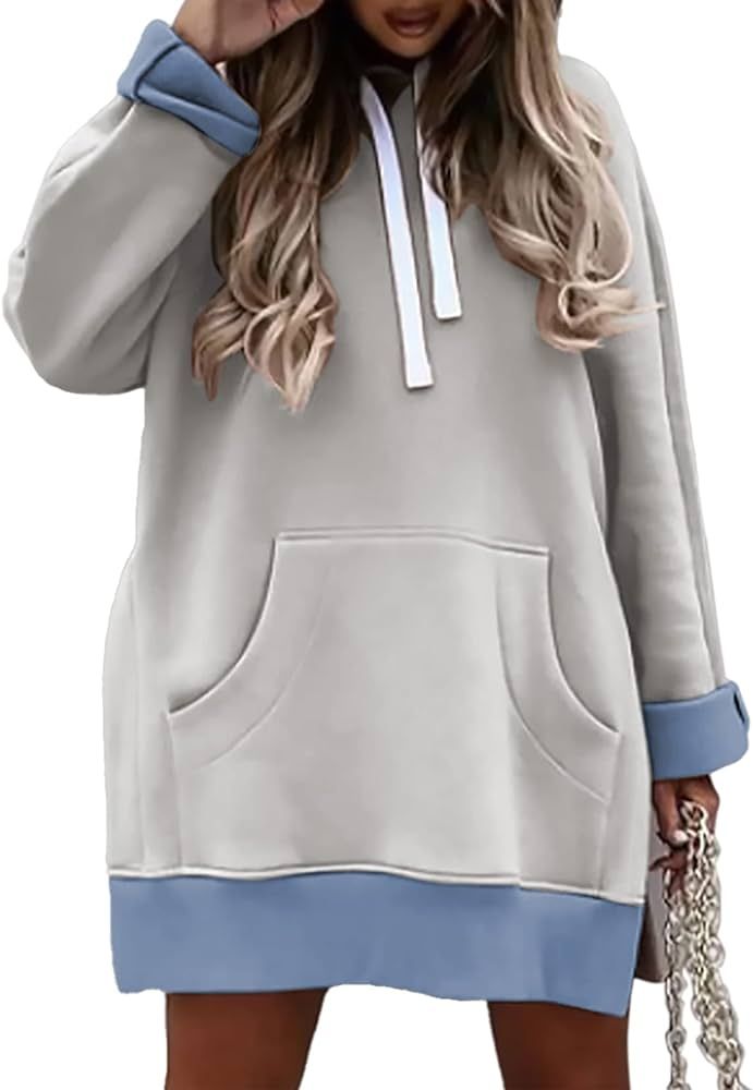 Syellowafter Women Oversized Hoodie Dress Pullover Winter Kangaroo Pocket Sweatshirt Fall Tops Ca... | Amazon (US)