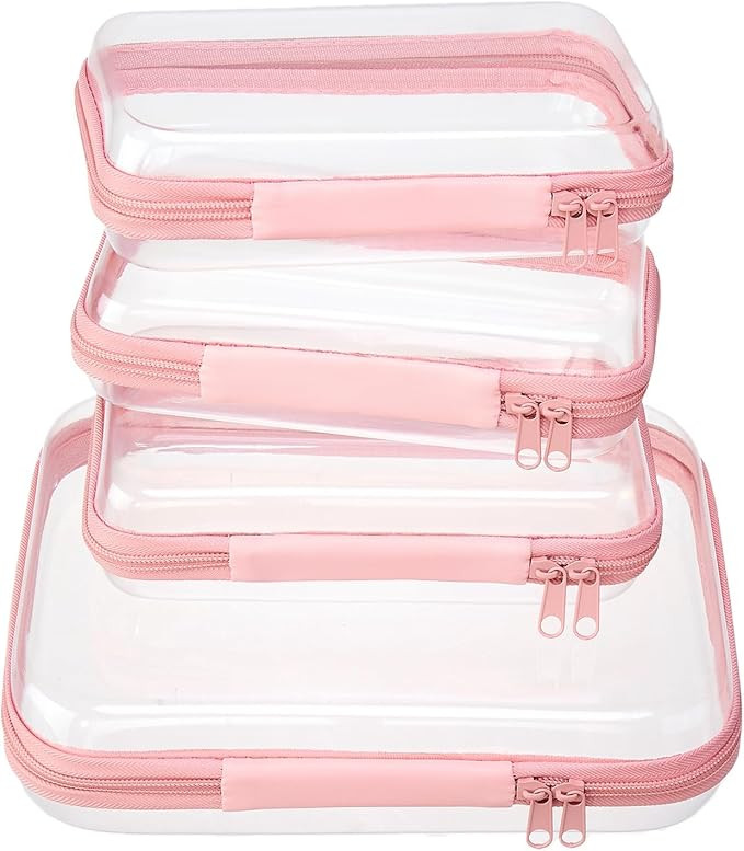 4 pcs Clear Zipper Pouches,Hard Shell Zipper Case, Toiletry Bag for Travel | CLear Diaper Bag, To... | Amazon (US)