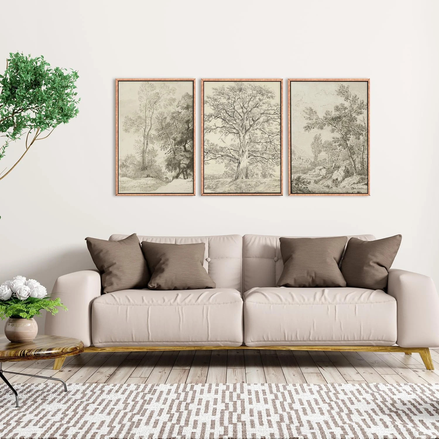 Vintage Sketchbook Forest Framed Canvas Wall Art Set, Neutral Minimalist Tree Wall Decor, Wildern... | Walmart (US)