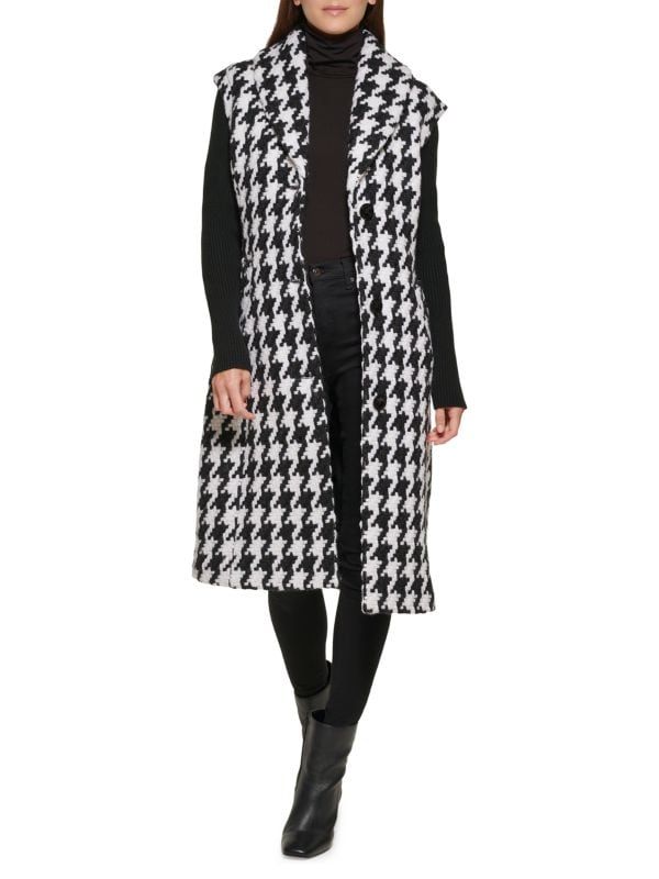 Kenneth Cole Houndstooth Wool Blend Knit Coat on SALE | Saks OFF 5TH | Saks Fifth Avenue OFF 5TH