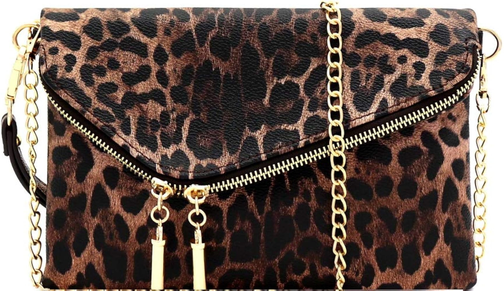Fashion PU Leather 2 Way Flap Clutch Bag with Chain Shoulder strap | Amazon (US)