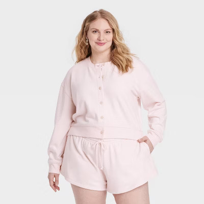Women's Leisure Studio French Terry Cardigan - Universal Thread™ Light Pink 1X | Target