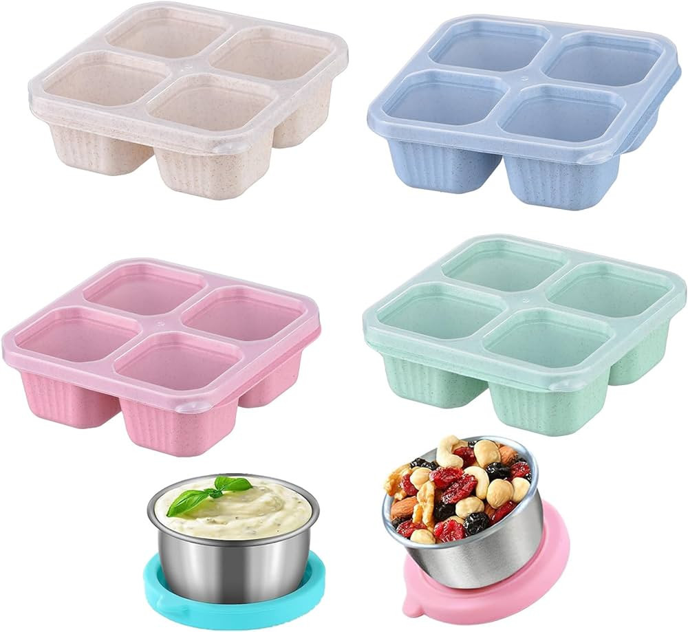 HXCBEC Bento Snack Boxes, Reusable 4-Compartment Meal Prep Containers,Divided Food Storage Contai... | Amazon (US)
