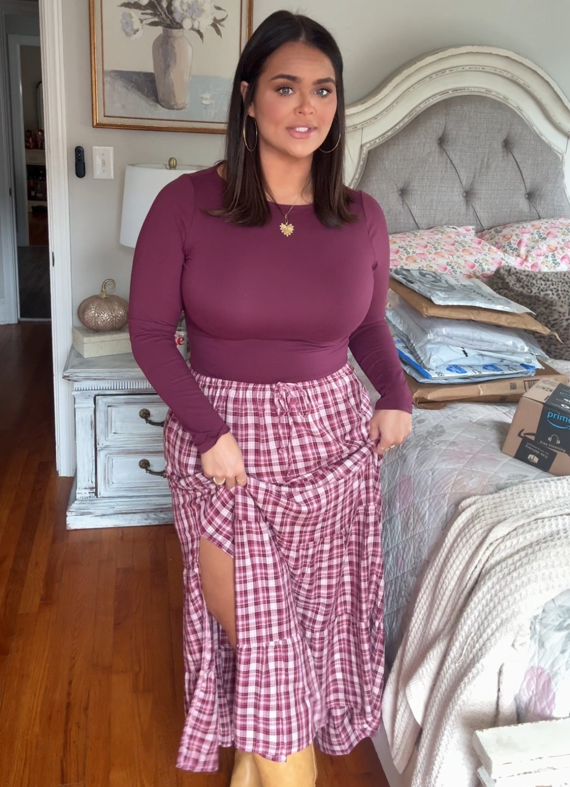 I forgot to take a picture in this outfit, but y’all keep asking for it so I apologize for the awkward photo! The shirt I got from Ross so I can’t link that but everything else is Walmart!

I do have 16 1/2 inch calves in these fit just right. I do wish they were a little bit looser, but they will work. I think if you have any bigger cats than what I have, they will not fit.