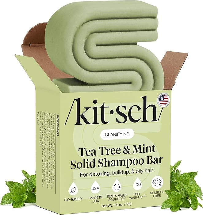 Kitsch Clarifying Tea Tree & Mint Shampoo Bar - Tea Tree Shampoo for Build-Up Removal - Hair Sham... | Amazon (US)