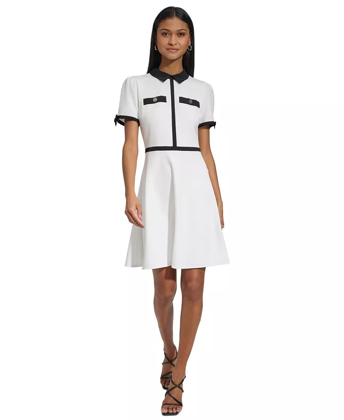 KARL LAGERFELD PARIS Women's Collared Scuba Crepe A-Line Dress - Macy's | Macy's