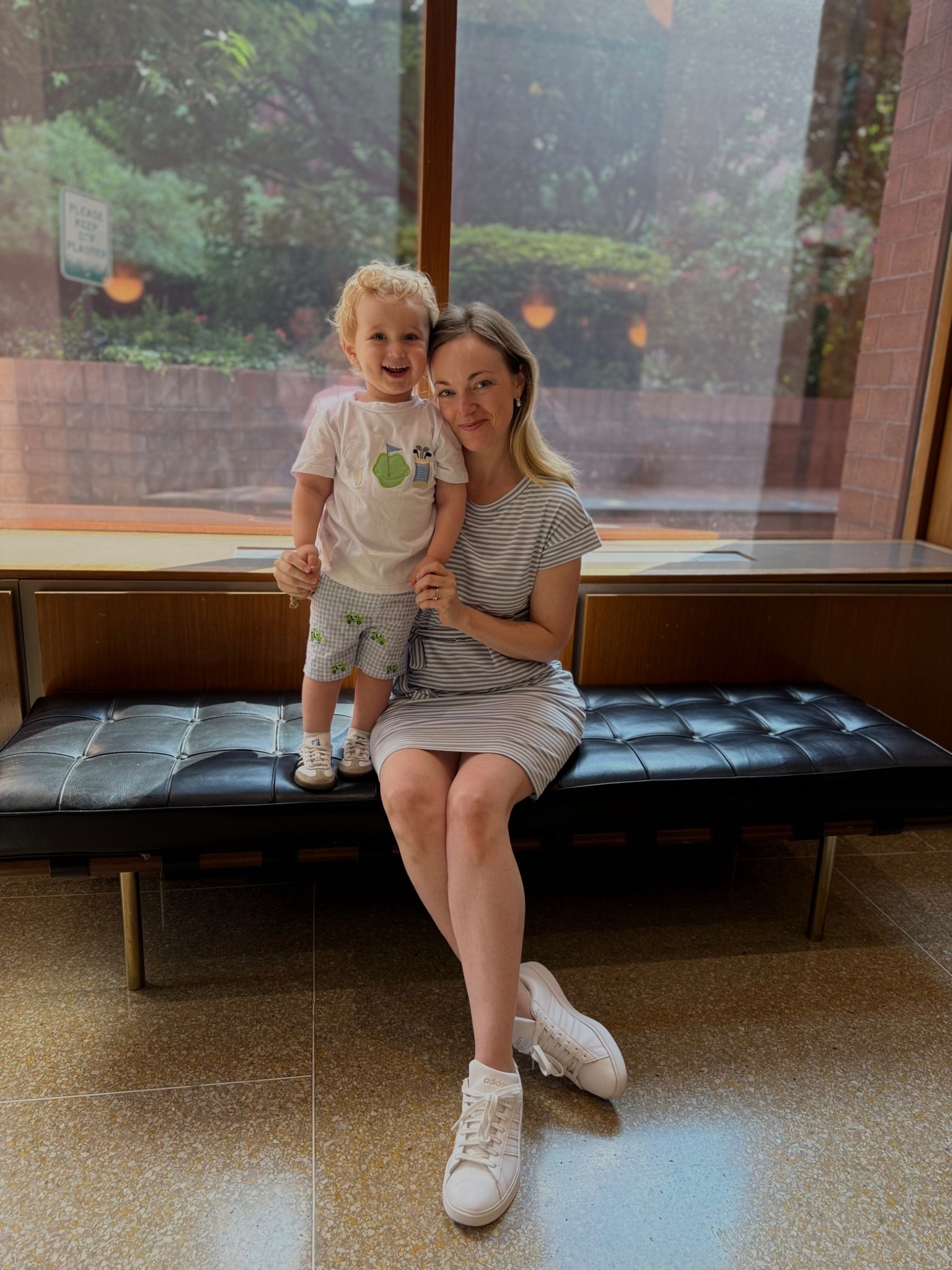 Toddler golf outfit. Summer dress. White sneakers. Addidas sneakers. 
