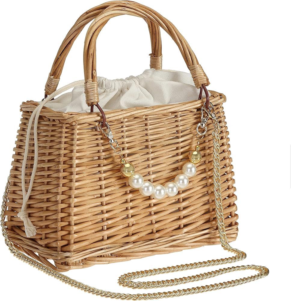 So'each Women's Handmade Rattan Wicker Artificial Pearl Shoulder Bag | Amazon (US)