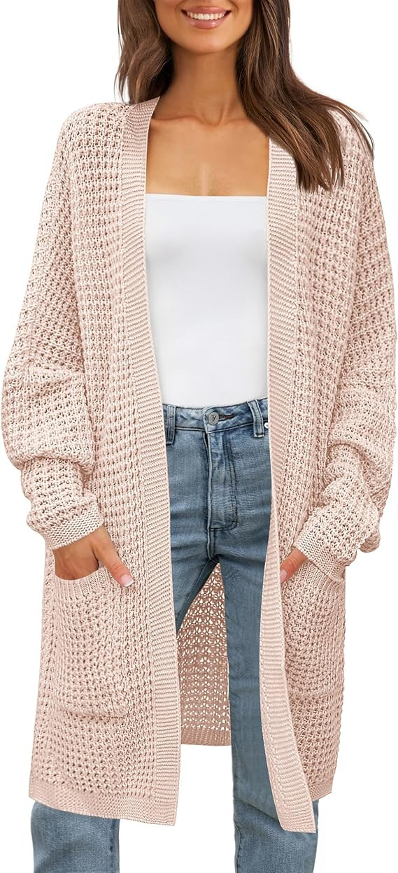 ZESICA Women's 2024 Fall Long Batwing Sleeve Open Front Chunky Knit Cardigan Sweater | Amazon (US)