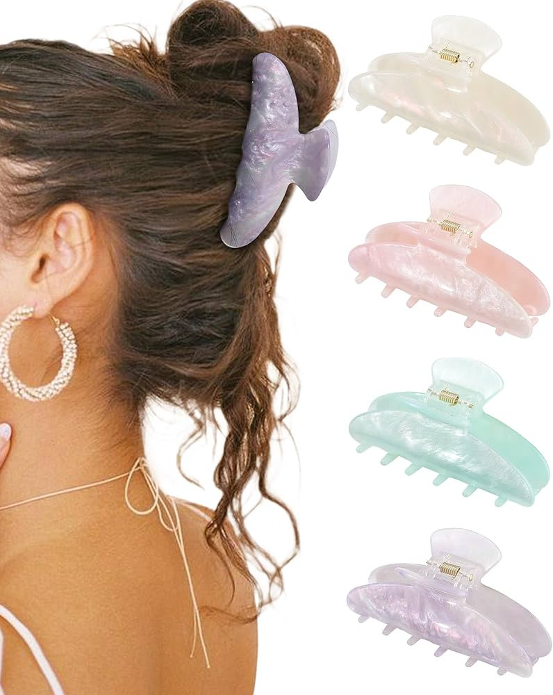 HAIMEIKANG 4Pcs Hair Claw Clips - Acrylic Large Hair Clips for Thick Thin Hair Strong Hold Jaw Cl... | Amazon (US)