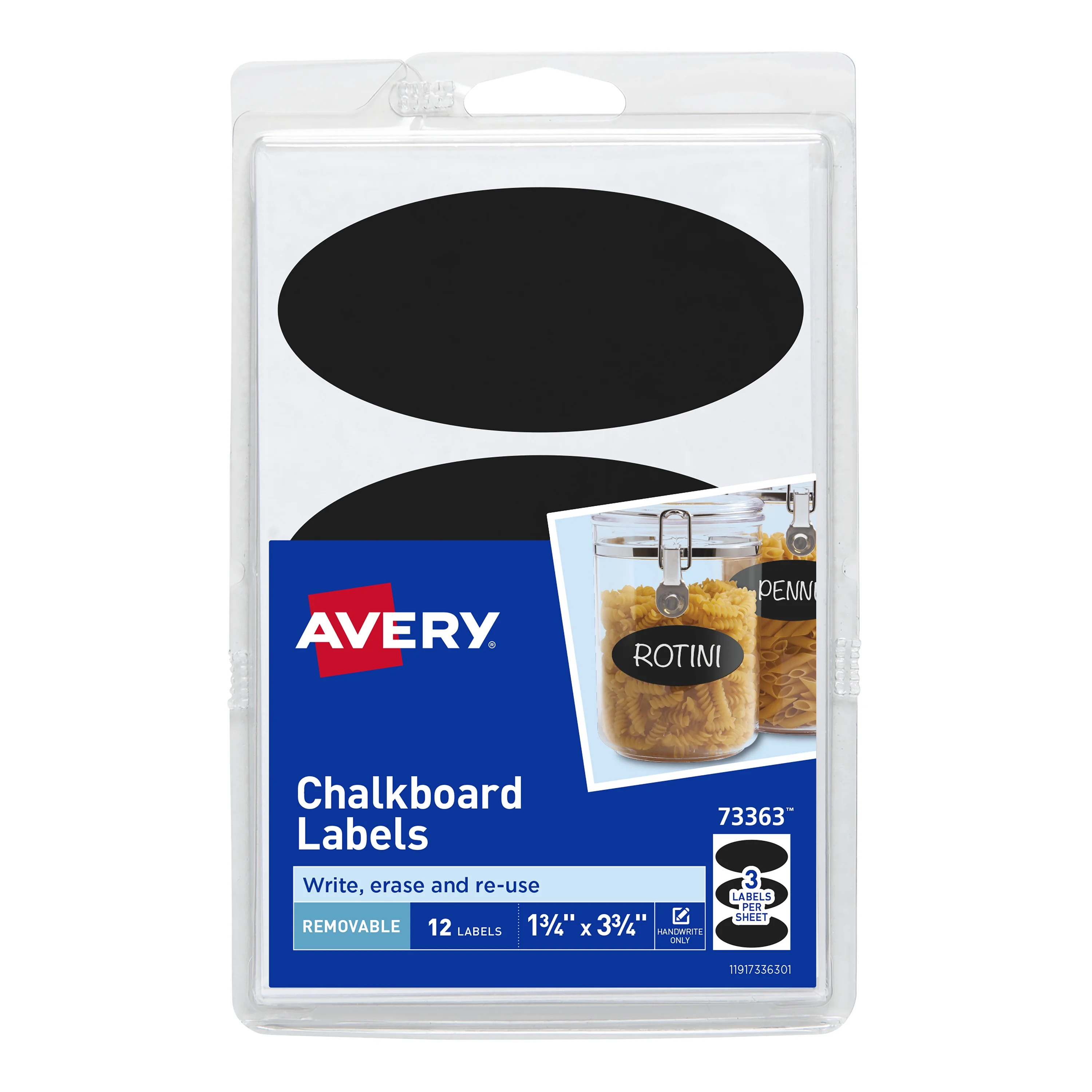 Avery Chalkboard Labels, Black, 3-3/4" x 1-3/4", Oval, Removable, Handwrite, 12 Labels (13363) | Walmart (US)
