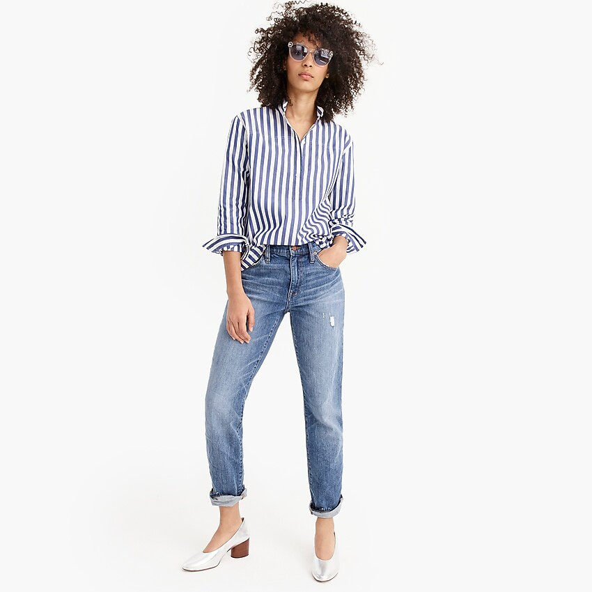 Band-collar popover tunic in bold stripe | J. Crew US