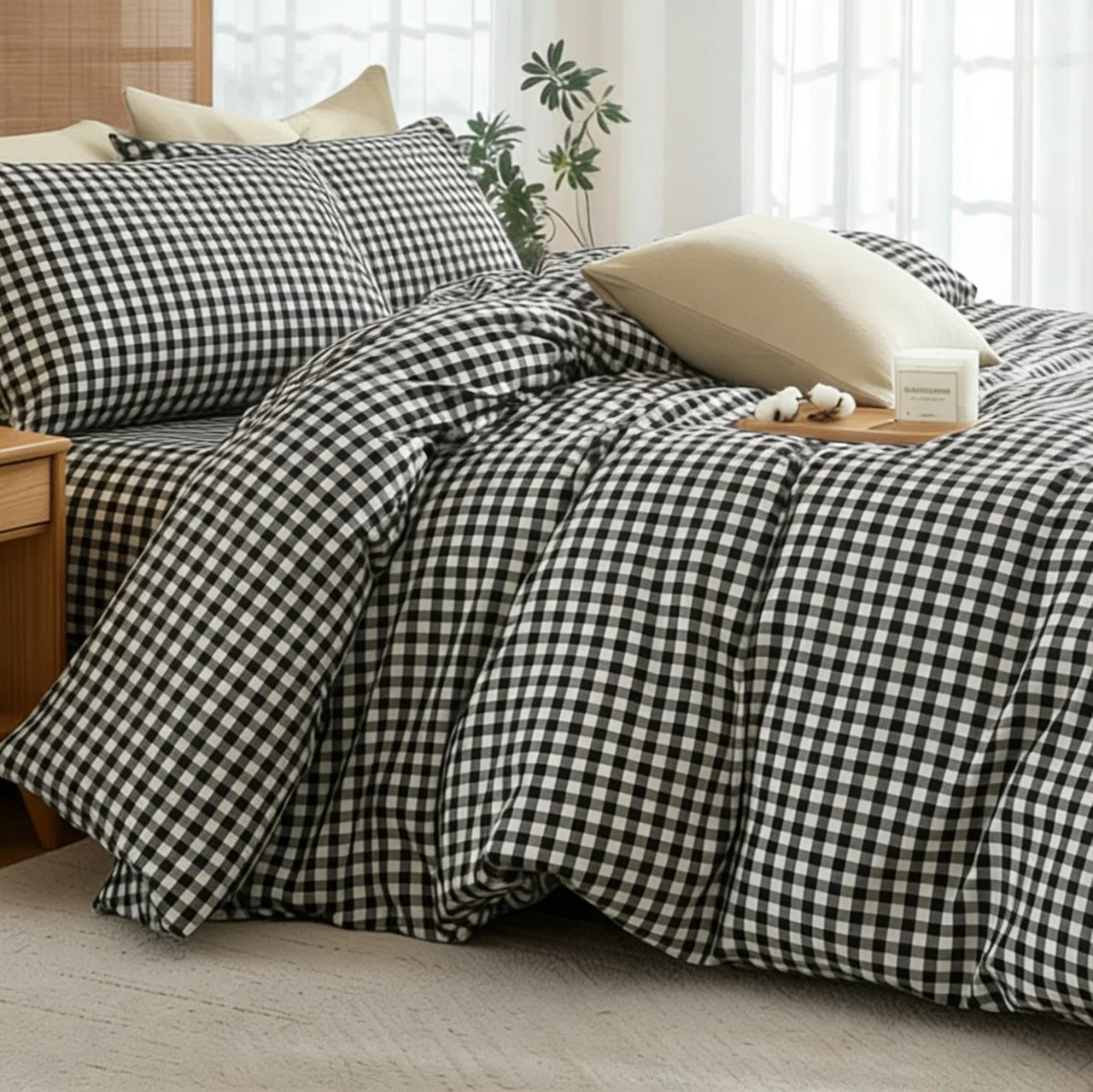 LIFETOWN Gingham Duvet Cover Set 100% Washed Cotton Material Plaid Checkered Comforter Cover 3 Pi... | Wayfair North America