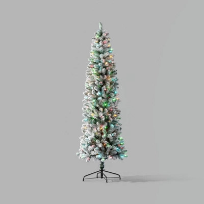 7.5' Alberta Spruce LED Pre-Lit Flocked Slim Artificial Christmas Tree Bicolor Lights with Slow Twinkle - Wondershop™ | Target