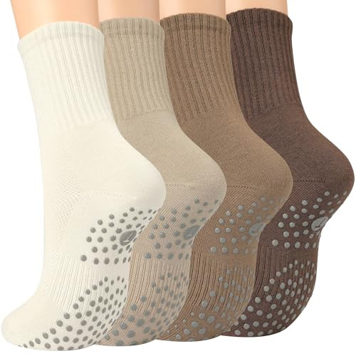 Toes Home Pilates Socks for Women with Non Slip Grippers, Yoga Crew Socks for Barre Hospital Stic... | Amazon (US)