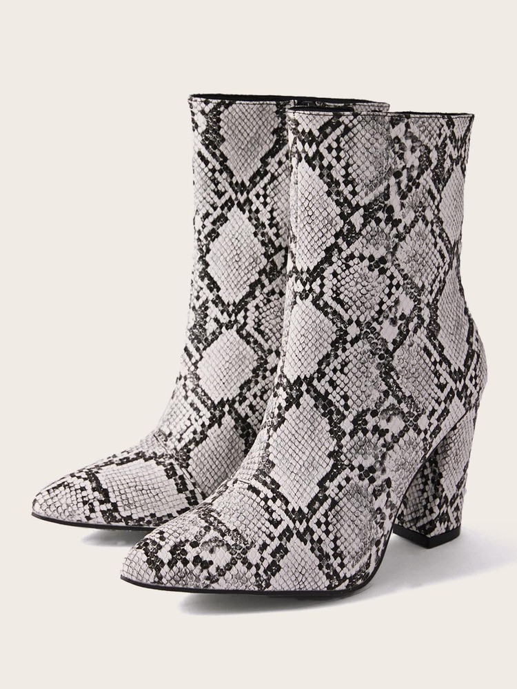 Snakeskin Print Faux Leather Ankle Boots | SHEIN