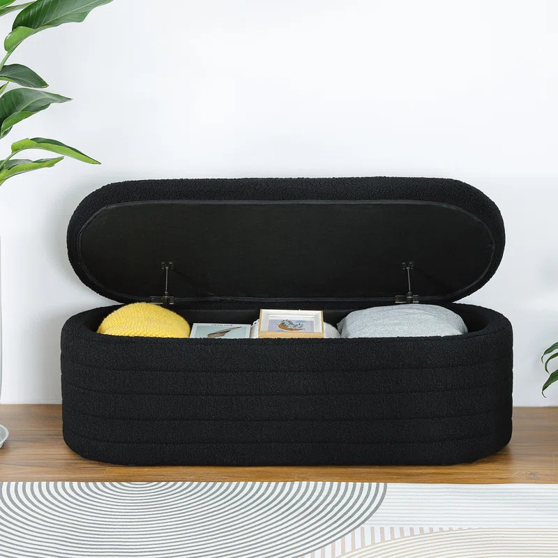 Matt Upholstered 45.5" Teddy Fabric Fluffy Faux Fur Flip Top Storage Bench | Wayfair North America