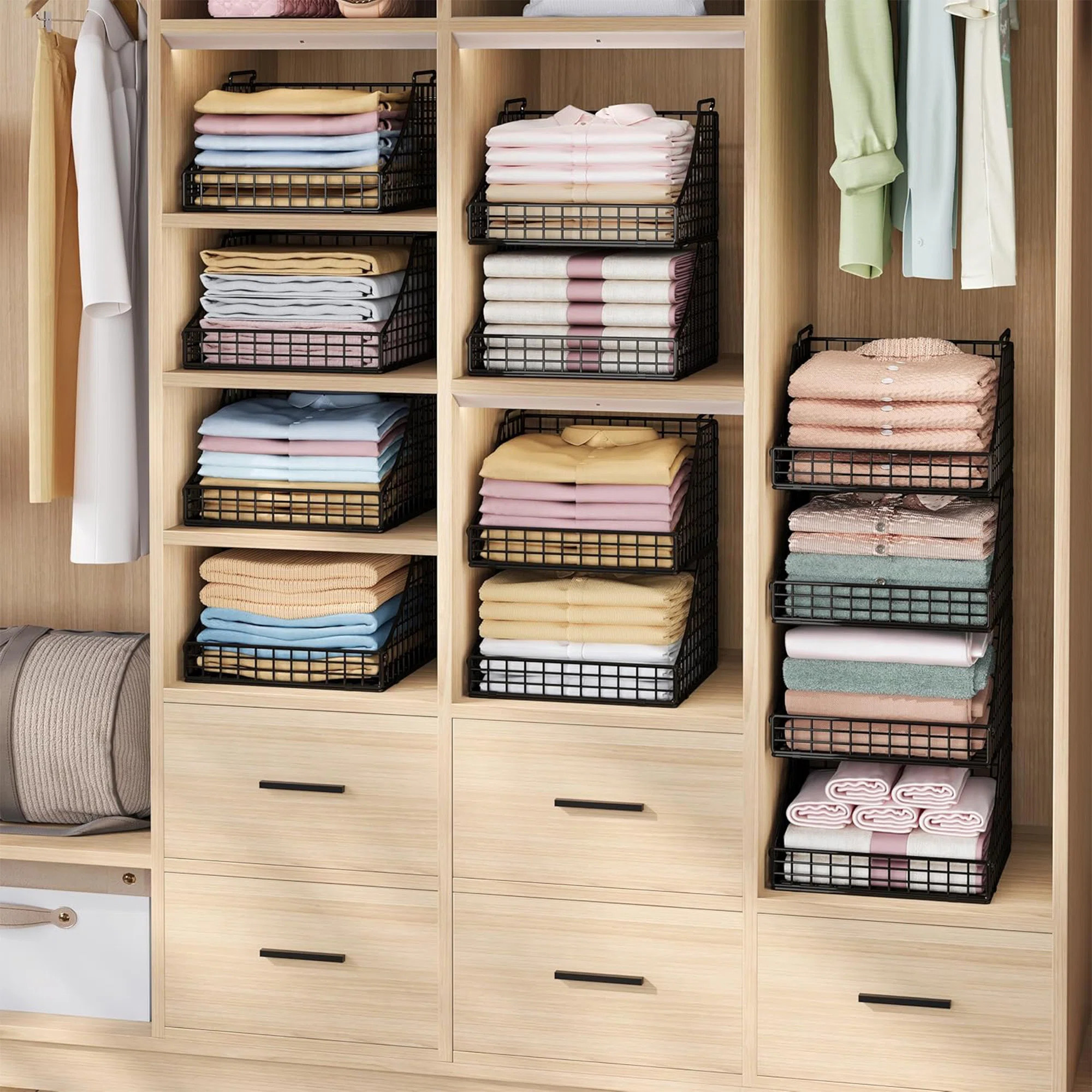 Organize Your Space: 4-Pack Rustic Industrial Wire Baskets - Stackable Storage for Closet, Shelve... | Wayfair North America