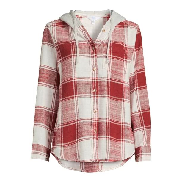 Time And Tru Women's Hooded Flannel - Walmart.com | Walmart (US)