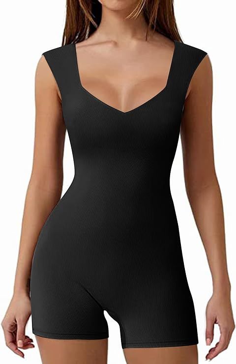 LAOARA Women's Sexy One Piece Jumpsuit Knitted V Neck Sleeveless Slim Tank Top Rompers Bodycon St... | Amazon (US)